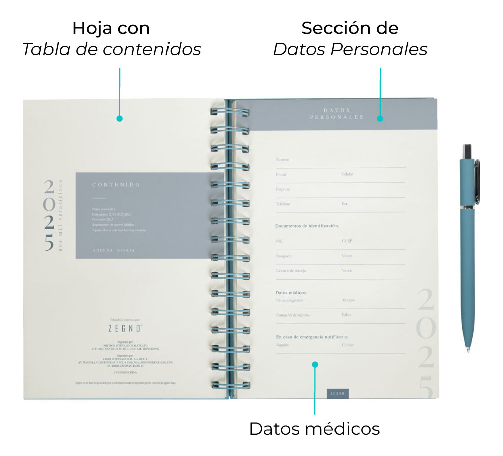 20 Agenda 2025 Diaria Con Bolígrafo, Separador Personalizada