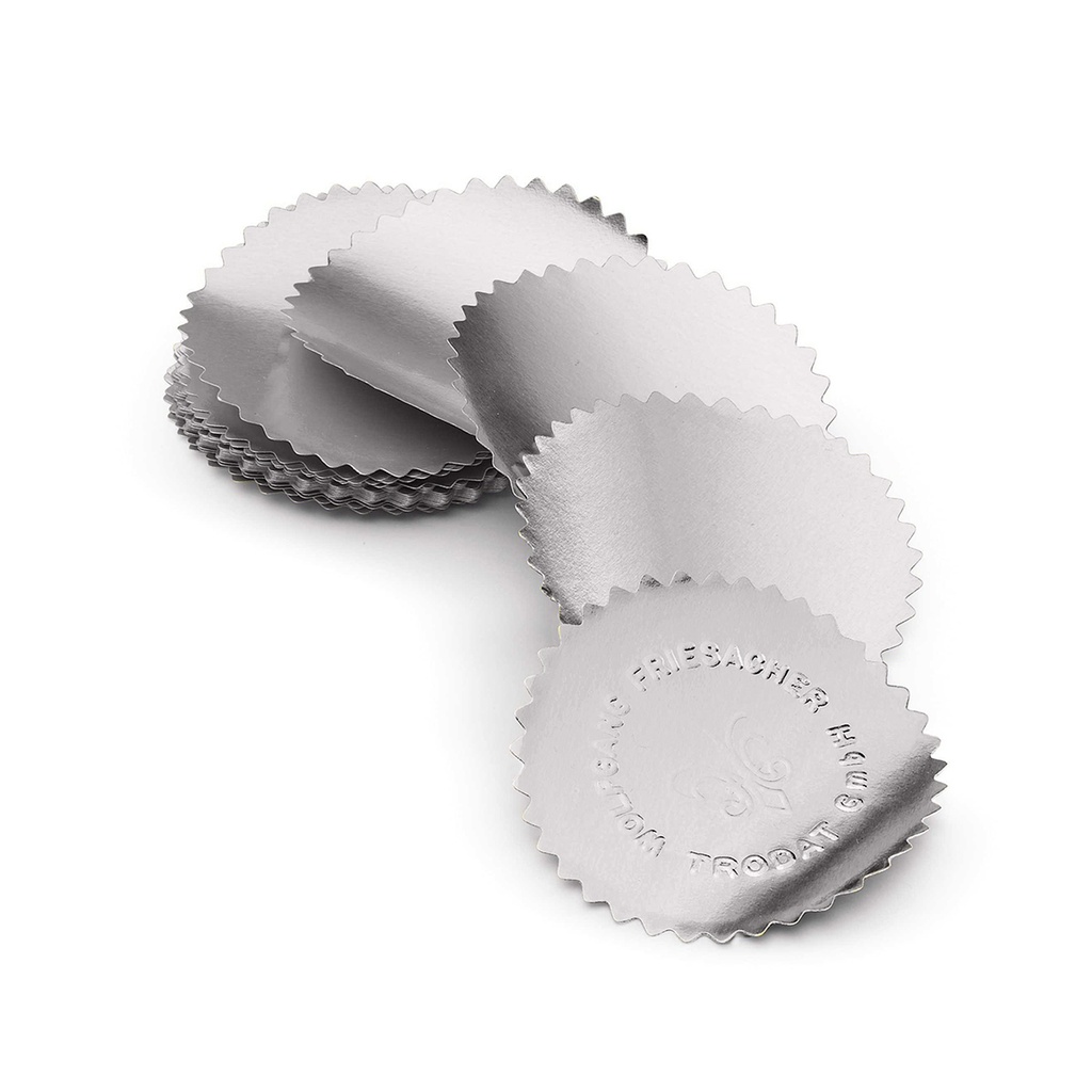 Etiquetas Plateadas Sol Ø53mm (100 piezas)