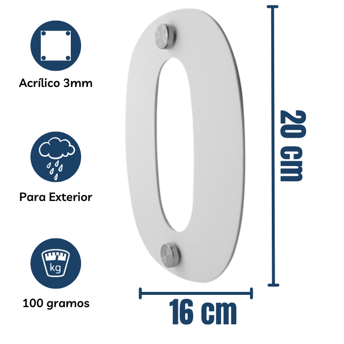 Número Residencial de Acrílico con Soportes 20cm Alto