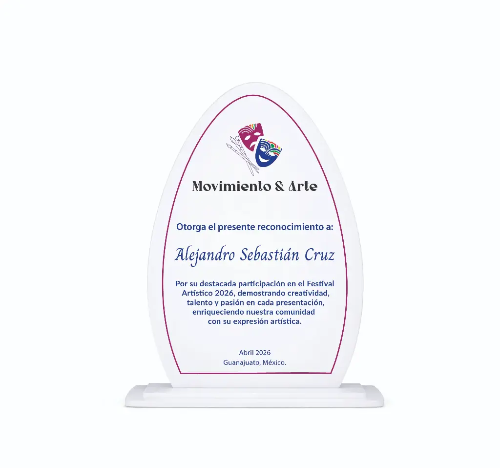 Reconocimiento De Escritorio En Acrílico Ovalado A Color UV